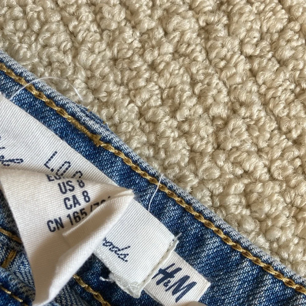 H&M L.O.G.G. Jean Shorts Denim Style Blue 3” Shag Cutoff Size 8 Like New MIDI